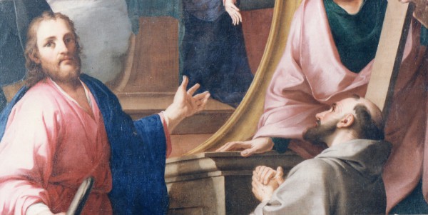 Chiesa di San Nicolò Carpegna di Pesaro dipinto raffigurante “Annunciazione con figure di Santi” del pittore Carlo Maratta. particolare