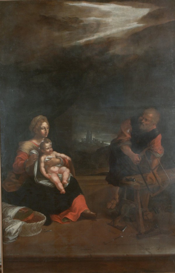 Dipinto di Villa Ceccolini, La Vergine in Gloria con San Giuseppe e San Gaetano con Gesù Bambino in braccio di cm 320 x 200 cm, datato 1726